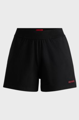 Shorts van stretchmateriaal met logoprint, Zwart