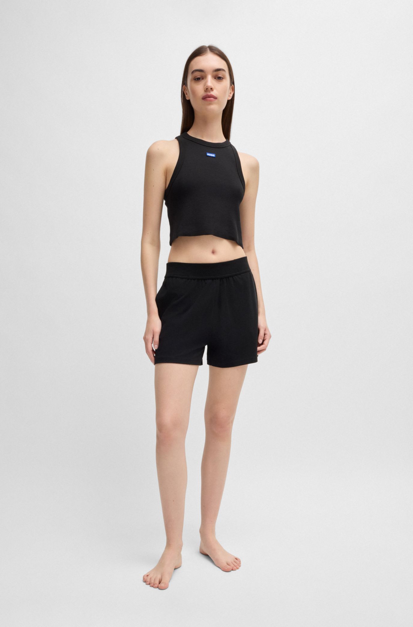 Logo-print shorts in stretch fabric, Black