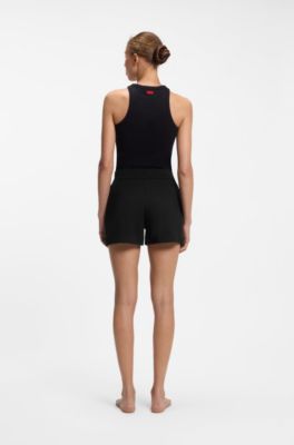 Short en tissu stretch &agrave; logo imprim&eacute;, Noir