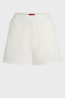 Bermuda in tessuto elasticizzato con logo stampato, Bianco
