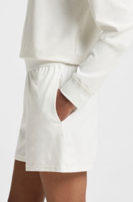 Shorts van stretchmateriaal met logoprint, Wit
