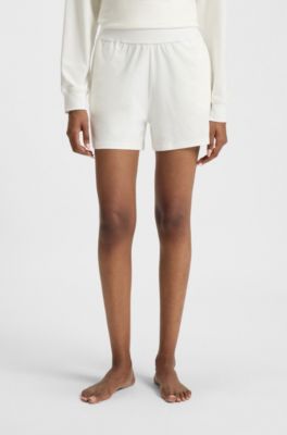 Shorts van stretchmateriaal met logoprint, Wit