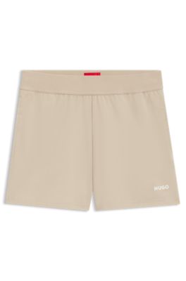 Logo-print shorts in stretch fabric, Light Beige