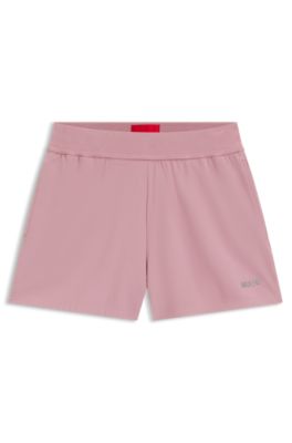 Shorts med logoprint i stof med str&aelig;k, Lys pink