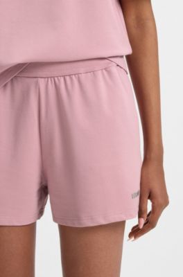 Shorts med logoprint i stof med str&aelig;k, Lys pink