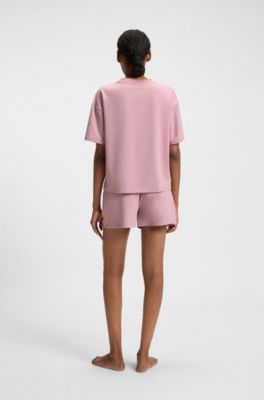 Shorts med logoprint i stof med str&aelig;k, Lys pink