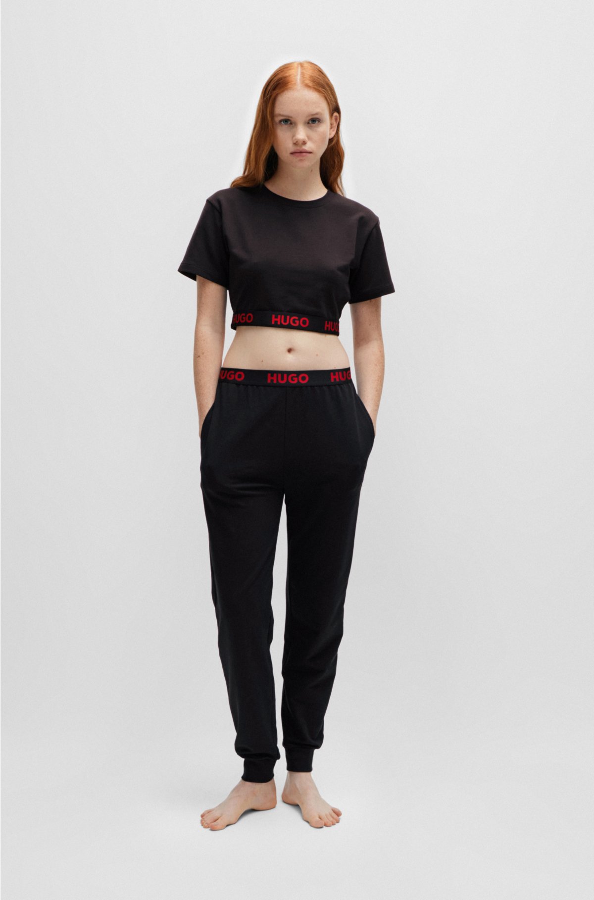 Cuffed tracksuit bottoms with logo waistband, Black
