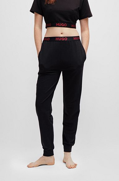 Cuffed tracksuit bottoms with logo waistband, Black