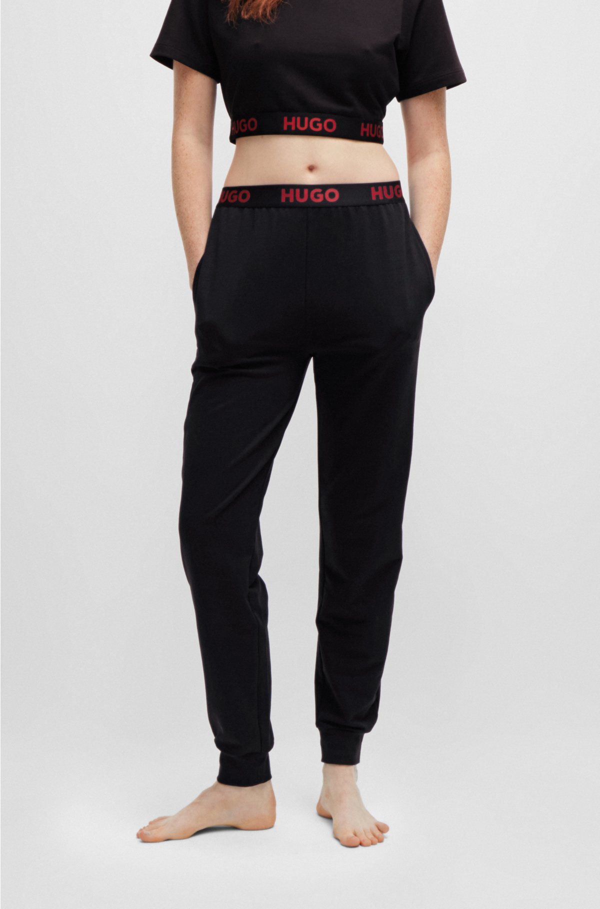 HUGO - Cuffed tracksuit bottoms with logo waistband