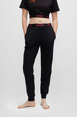 HUGO - Cropped T-shirt in stretch fabric with logo waistband