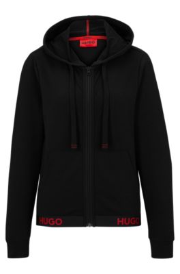 HUGO - Regular-Fit Kapuzen-Sweatjacke mit Bund Reißverschluss am Logo und