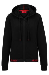Regular-fit zip-up hoodie with logo waistband, Black