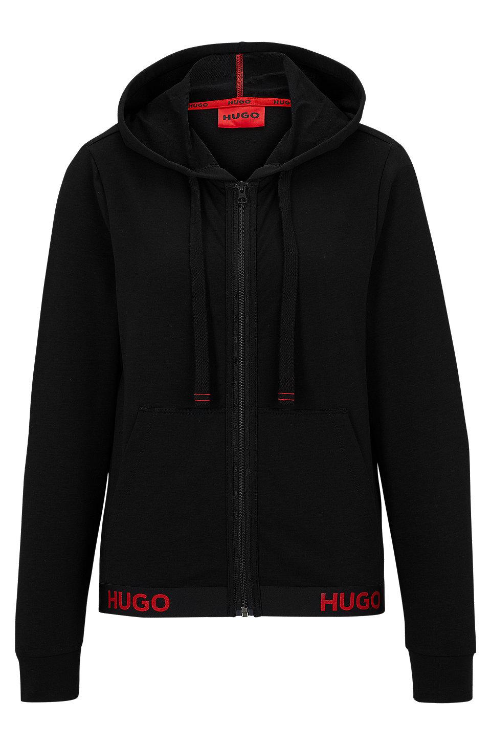 HUGO - Regular-Fit Kapuzen-Sweatjacke mit Reißverschluss und Logo am Bund