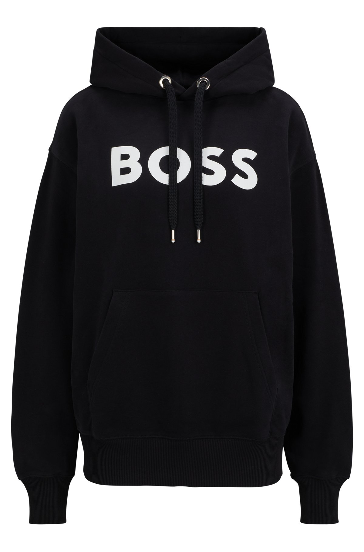 Cotton-blend hoodie with contrast logo, Black