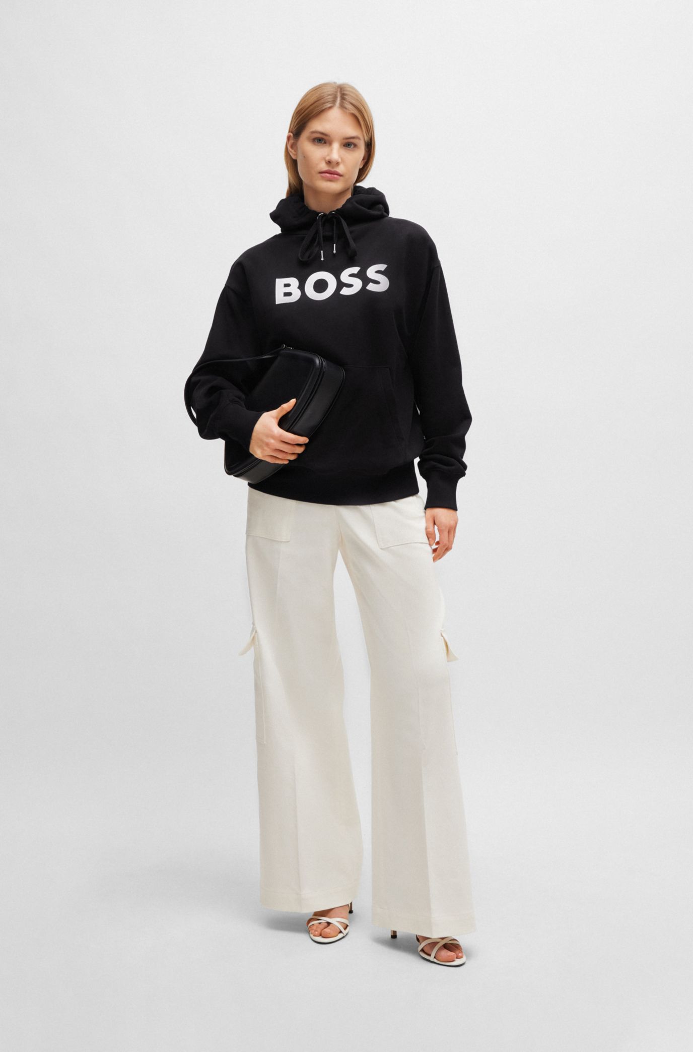 BOSS Hoodie aus Baumwoll Mix mit kontrastfarbenem Logo