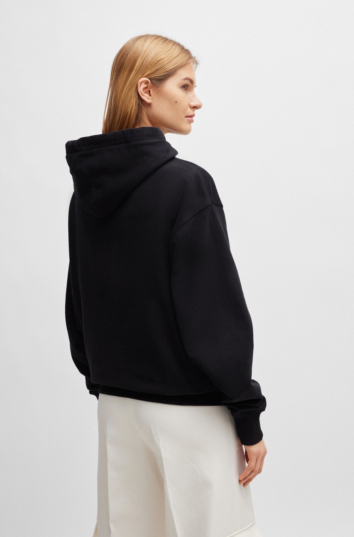 Cotton-blend hoodie with contrast logo, Black