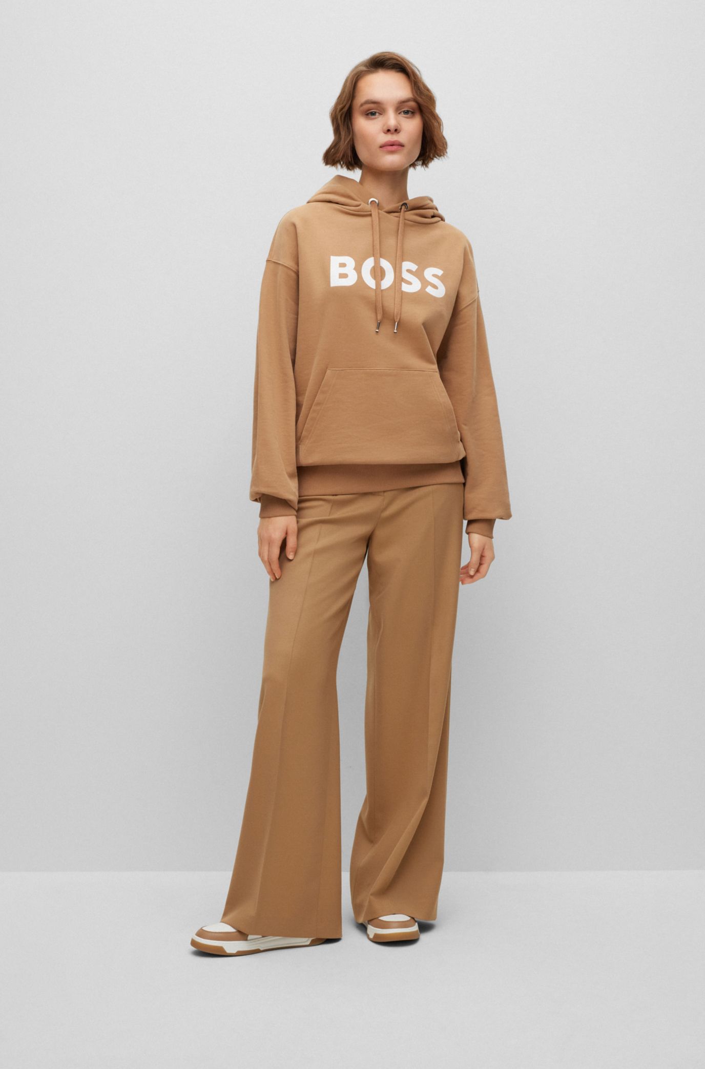 BOSS Cotton blend hoodie with contrast logo