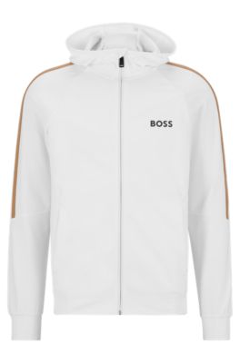 BOSS - BOSS x active-stretch Zip-up with Berrettini hoodie logo in jersey Matteo