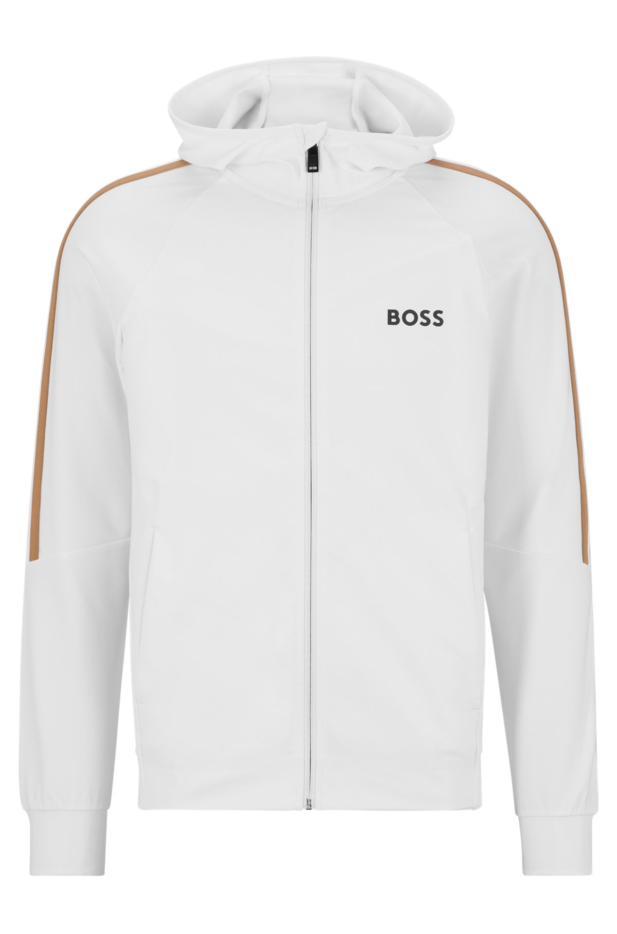 BOSS x Matteo Berrettini Zip-up hoodie in active-stretch jersey with logo, White