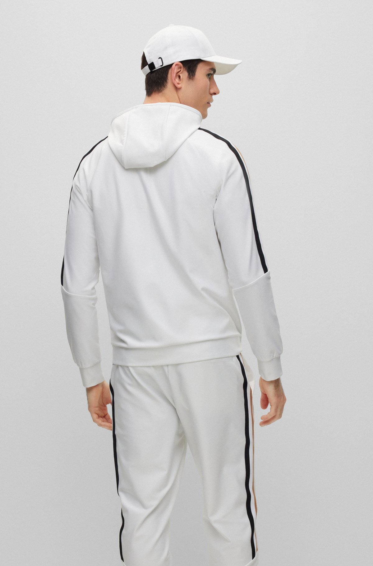 BOSS x Matteo Berrettini Zip-up hoodie in active-stretch jersey with logo, White