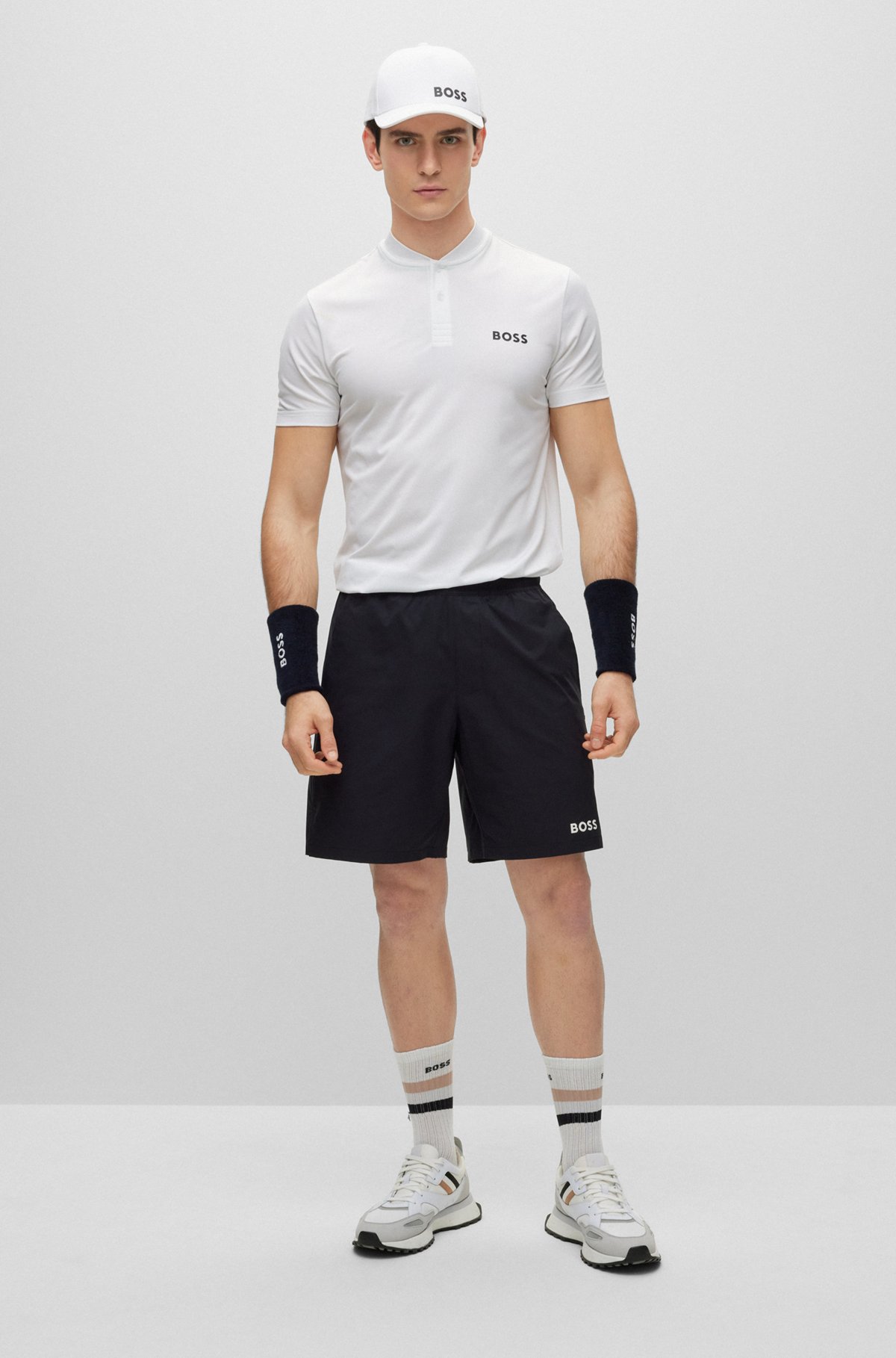 BOSS x Matteo Berrettini slim-fit polo shirt with bomber-style collar, White
