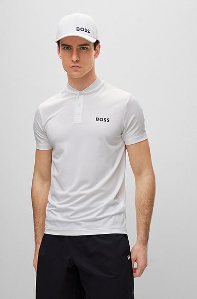 BOSS x Matteo Berrettini slim-fit polo shirt with bomber-style collar, White