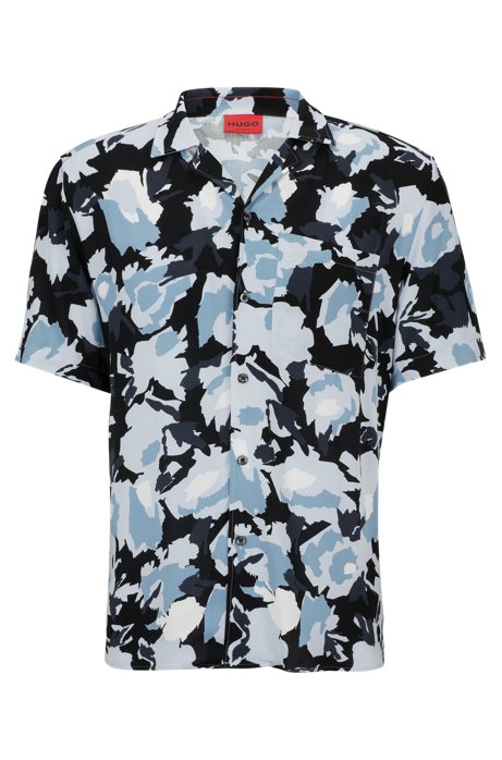 Shop Hugo Relaxed-fit Shirt In Floral-print Poplin In Light Blue