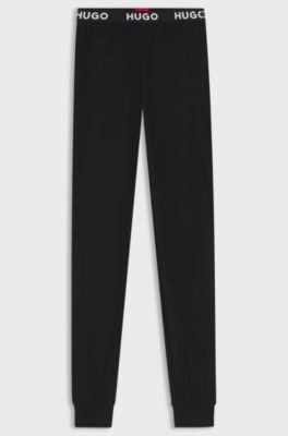 Cuffed pyjama bottoms in stretch jersey with logo waistband, Black