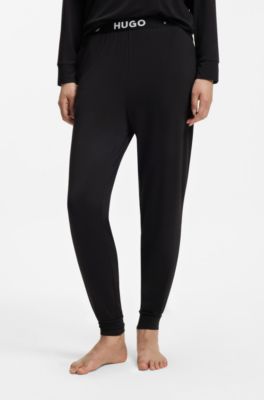 Cuffed pyjama bottoms in stretch jersey with logo waistband, Black