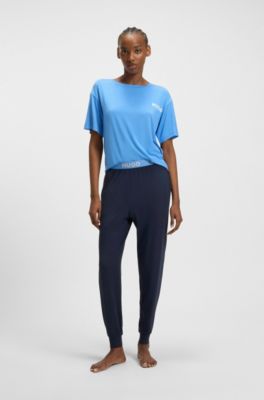 Pantaloni del pigiama in jersey elasticizzato con elastico in vita con logo e fondo gamba elastico, Blu scuro