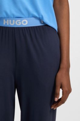 Pantaloni del pigiama in jersey elasticizzato con elastico in vita con logo e fondo gamba elastico, Blu scuro