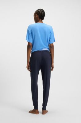 Pantaloni del pigiama in jersey elasticizzato con elastico in vita con logo e fondo gamba elastico, Blu scuro