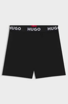 Pyjama shorts in stretch jersey with logo waistband, Black