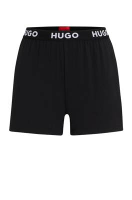 Hugo Stretch-jersey Pyjama Shorts With Logo Waistband In Black