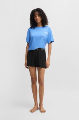 Pyjama shorts in stretch jersey with logo waistband, Black