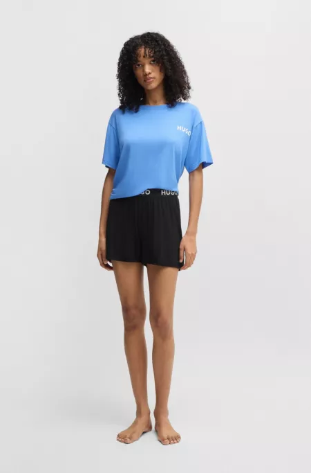 Pyjama shorts in stretch jersey with logo waistband