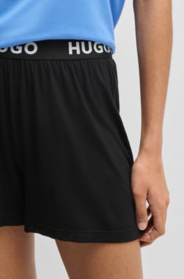 Pyjama shorts in stretch jersey with logo waistband, Black
