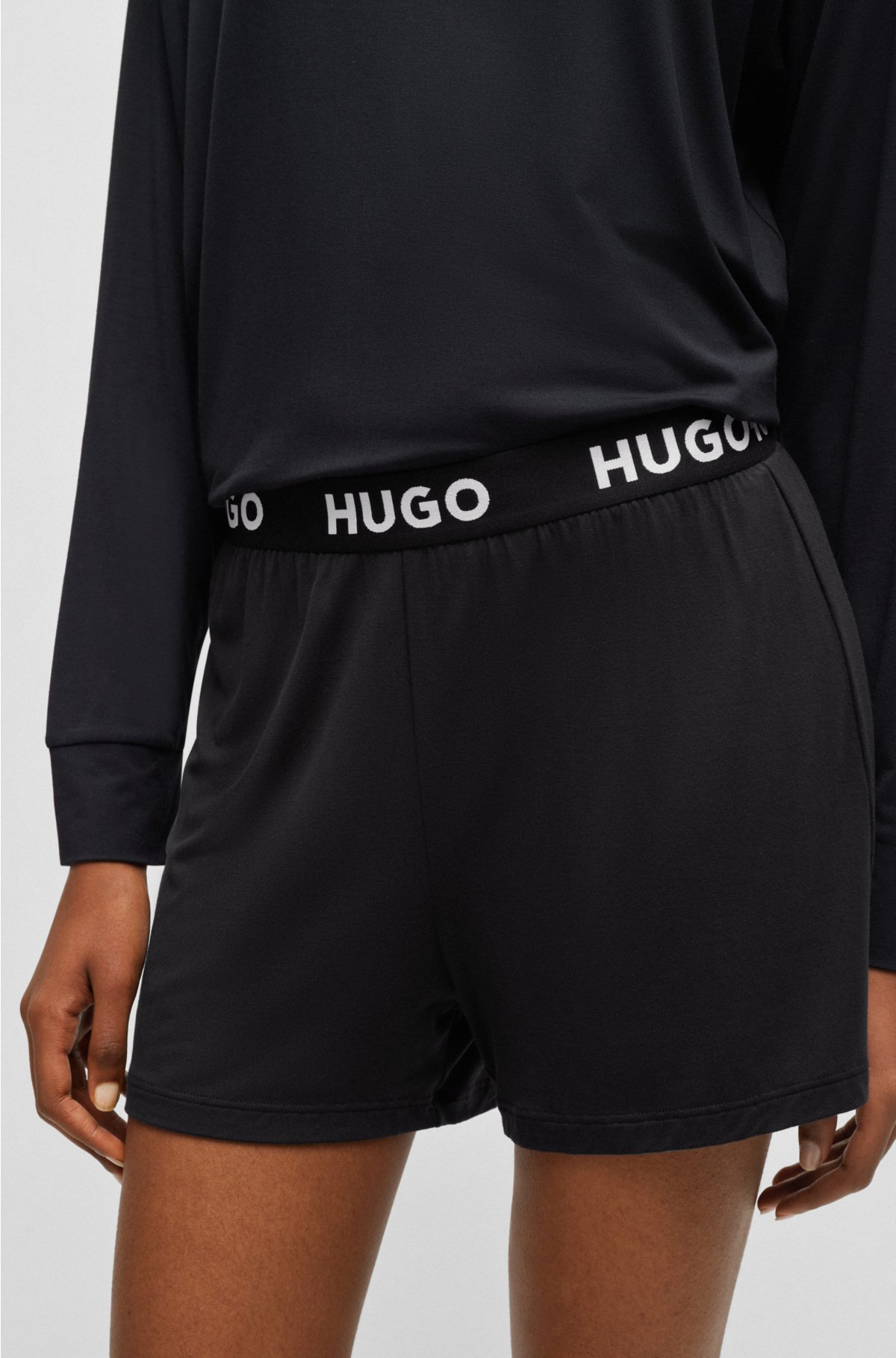 HUGO - Stretch-jersey waistband logo with shorts pyjama