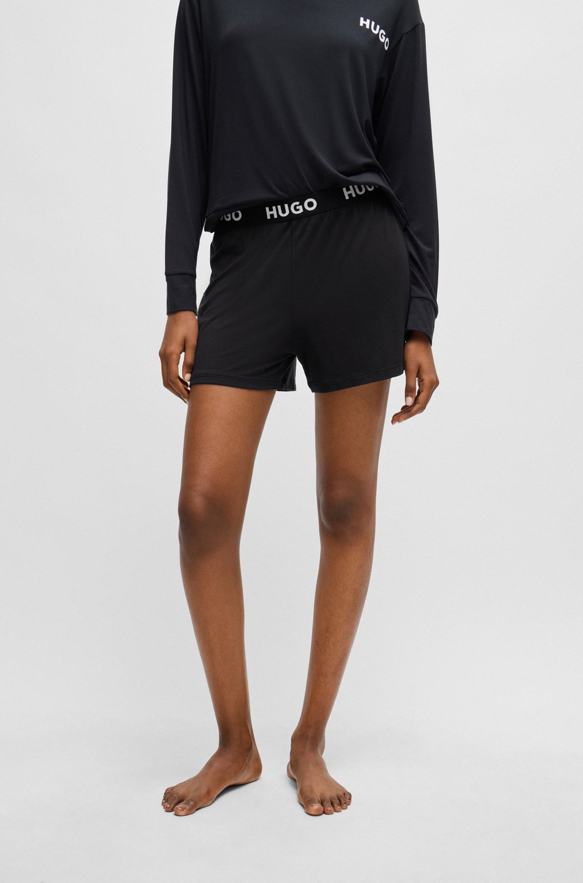 HUGO - Stretch-jersey pyjama shorts with logo waistband