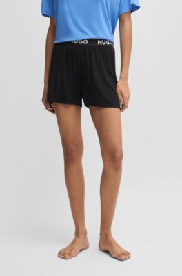 Pyjama shorts in stretch jersey with logo waistband, Black