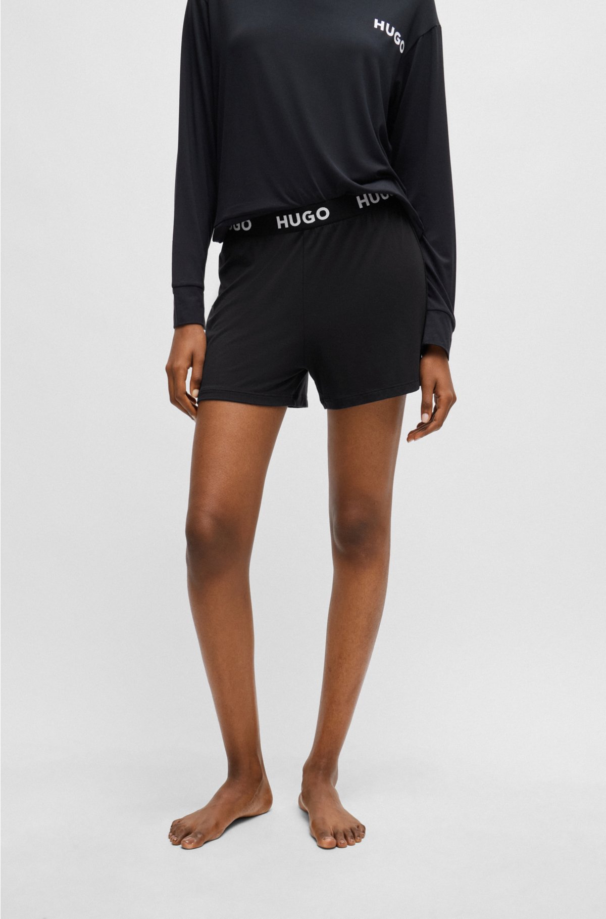 HUGO - Stretch-jersey pyjama shorts waistband logo with