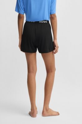 Pyjama shorts in stretch jersey with logo waistband, Black