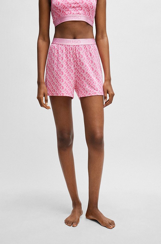 Stretch-jersey pyjama shorts with seasonal print, Pink Patterned