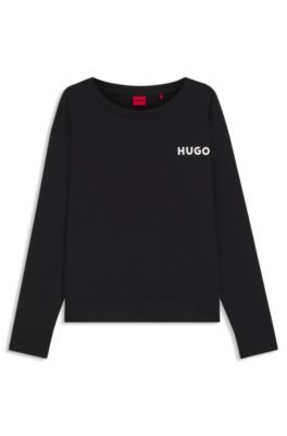 Relaxed-fit stretch-jersey pyjama top with logo print, Black