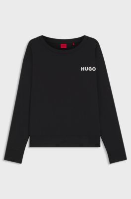 Relaxed-fit stretch-jersey pyjama top with logo print, Black