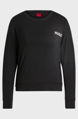 Relaxed-fit stretch-jersey pyjama top with logo print, Black