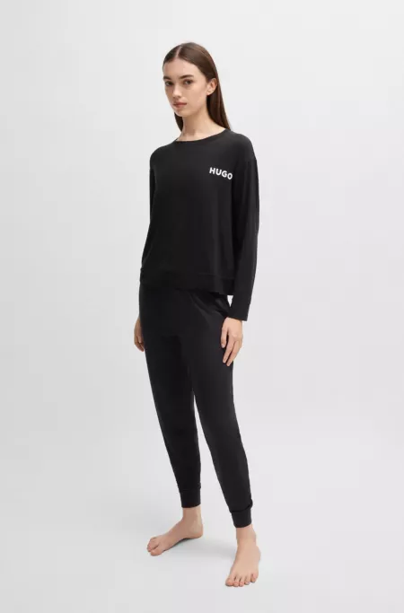 Relaxed-fit stretch-jersey pyjama top with logo print