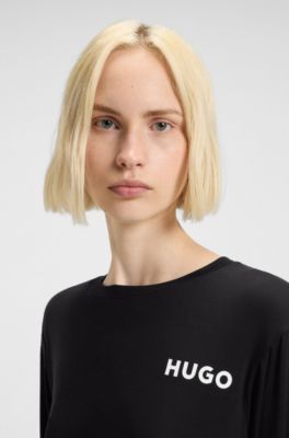 Relaxed-fit stretch-jersey pyjama top with logo print, Black