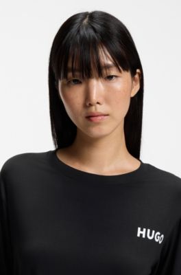 リラックスフィット ストレッチジャージー パジャマトップス ロゴプリント, ブラック