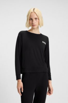 Relaxed-fit stretch-jersey pyjama top with logo print, Black